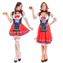 Maid wears Bavarian traditional costume, German Oktoberfest waiter costume