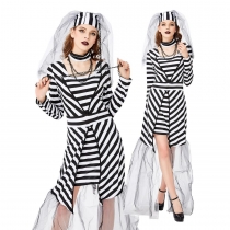 2019 new black and white striped prisoner prison bride costume DS stage personality catwalk T stage costume
