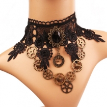 Europe and the United States retro wind steam engine gear series lace crystal female necklace jewelry