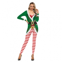 2019 Christmas Amazon new European and American festival 3D digital printing long-sleeved slim jumpsuit jumpsuit