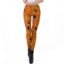 Halloween New Fashion Print Elastic Skinny Pants Pumpkin Head Truss Digital Print Feet Leggings