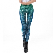 2019 new 3D mermaid feet pants Europe and the United States printed stretch ladies leggings