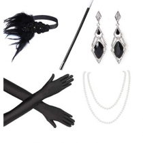 Hot bachelor party retro feather hairband set headgear necklace earring gloves smoke rod