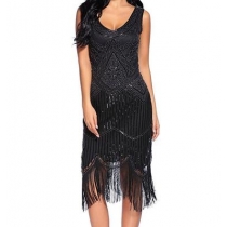 1920 retro sequin fringed dress skirt beaded fringed dress explosion models high-end banquet dress