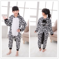 Children's Coral Flannel Home Wear Zebra Animal Cartoon One-Piece Pajamas