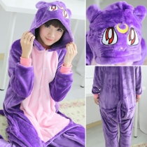 Purple cat adult flannel Stitch animal one-piece pajamas cartoon men and women winter