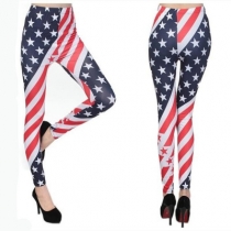 Star stripes American flag printed milk silk leggings female thin section stretch feet nine-point pants