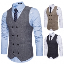 Autumn and winter European and American style new men's woolen double-breasted suit vest fashion casual V-neck vest men