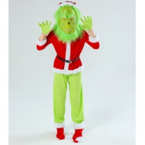 Christmas clothes, Halloween suit, green fur monster Grinch party costume, children's suit（With mask for Child）