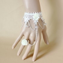 Fashion Accessories White Lace Crystal Women's Wrist Band Ring One Hand Jewelry