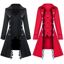 Autumn new style Medieval solid color long-sleeved three-breasted ladies jacket irregular top