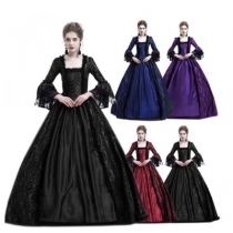Lace stitching big bell sleeve medieval dress palace retro Europe and America