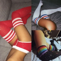 Sexy hot drill over the knee socks striped women's long tube garter drill socks European and American high tube cotton socks