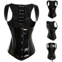 Black bright leather steel buckle corset, suspended back sexy corset, European and American court corset