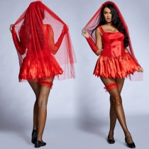 Halloween cosplay movie role Scarlet Phantom Ghost Bride Three-color optional red jacquard dress