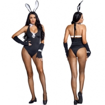 Cosplay costume cosplay bunny girl black low-cut deep V fishnet stockings strappy bodysuit