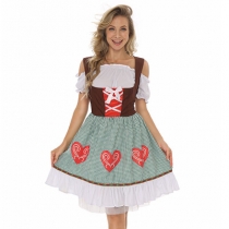 German Oktoberfest Costume, Love Green Plaid Skirt, Munich Bavarian National Traditional Carnival Costume