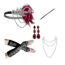 Fashion clothing accessories set, Christmas clothing gloves, tobacco rod necklace, headband and top five-piece set