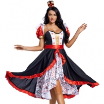 Halloween costume, small shawl, red queen, big swing dress, stage performance costume, poker printing card flower queen dress up