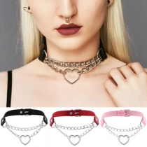 Cool Harajuku Peach Heart-shaped Chain Necklace Fashion Trend Leather Love Collar Necklace Neck Chain Clavicle Chain