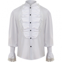 2021 New European and American Men's Folded Pirate Shirt Medieval Costume Steampunk Victorian Top