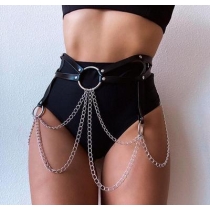 European and American double-layer leather belt straps sexy tassel waist chain metal body chain