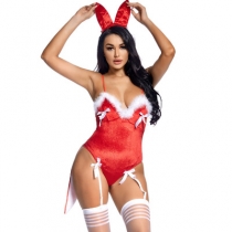 cosplay plush red cute bunny girl costume sling open back deep V split swallowtail jumpsuit
