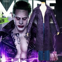 Suicide Squad X Task Force Clown Male Purple Leather Cosplay Costume Jared Leto Coat Trench Coat