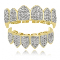 Micro-inlaid zircon two-color hip-hop braces for men and women vampire canine denture set