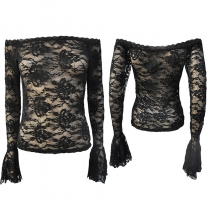 New Korean version mesh bottoming shirt grid perspective lace crochet mesh gauze women's long-sleeved T-sleeve top