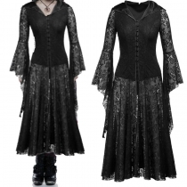 Trumpet sleeve long dress European and American gothic style Halloween style medieval retro court robe