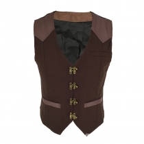 2022 new men's gentleman style four button design solid color vest casual slim leather vest