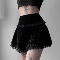 Dark Design Embroidered Lace Skirt 2022 European and American Summer High Waist New Black Skirt