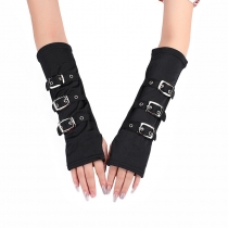 Fashion European and American style personality Japanese word wristband mittens punk style party black gloves
