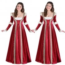 Halloween European and American women's dress adult waist dress Square neck flared sleeve court skirt Medieval retro dress