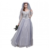 2022 New Women's Halloween Costume Ghost Bride Dress Horror Queen Cosplay Dress Cemetery Girl Ghost Dress