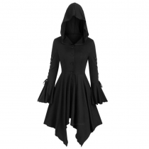 2022 European and American new women's gothic hooded cape jacket irregular hem lotus sleeve punk jacket