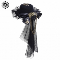 Steampunk gear top hat lolita retro bow veil small hat hairpin Victoria hair accessories