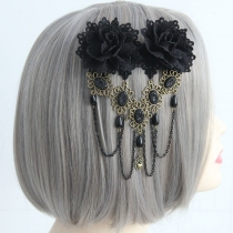 European and American black fringed flowers handmade gothic lace headwear fashion top clip hair accessories