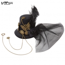 Steampunk hat feather top hat hairpin mechanical gear clock hairpin retro lolita performance props