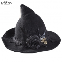 Steampunk steampunk halloween witch wizard hat gothic dark rose gear witch hat curved brim