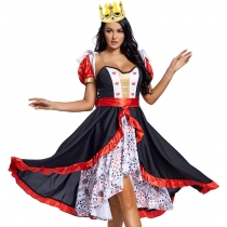 Halloween costume small shawl red queen big swing skirt stage performance costume poker print flower queen dress up