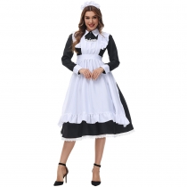 Halloween Costume English Lace Maid Maid Costume Black and White Midi Dress Butler