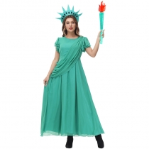 Halloween Costume Green Chiffon Party Dress Liberty Shine World Goddess Statue Character Costume