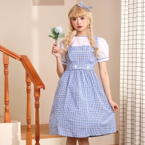 Halloween Costume Wizard of Oz Dorothy Blue Plaid Skirt Fairy Tale Costume Double Ponytail Skirt