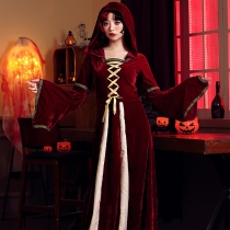 Halloween Costume Retro European Medieval Clothes Gothic Dark Red Palace Dress Stage Performance Costumes