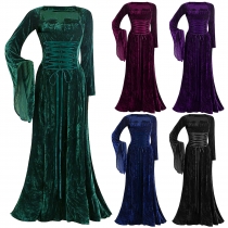 2022 New Halloween Element Ladies Medieval Long Sleeve Vintage Dress