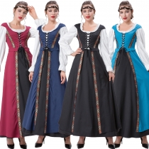 Halloween New Medieval Renaissance Style Square Neck Waist Swing Two-piece Dress Long Skirt