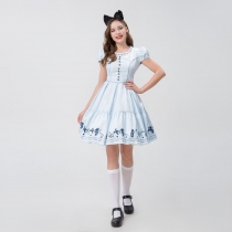 Halloween Alice in Wonderland Japanese cute maid costume cos costume blue and white short-sleeved princess dress