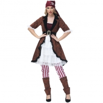 Halloween Costumes Night Party Voyagers Stage Costumes Brown Striped Lace Pirate Costumes